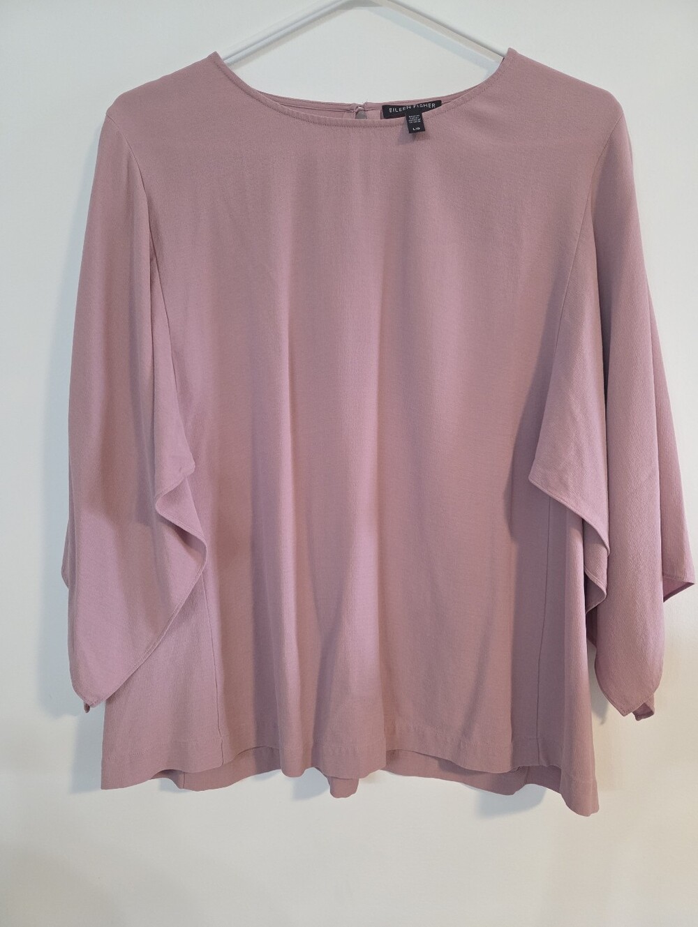 Eileen Fisher silk cape sleeve tunic blouse Sz L